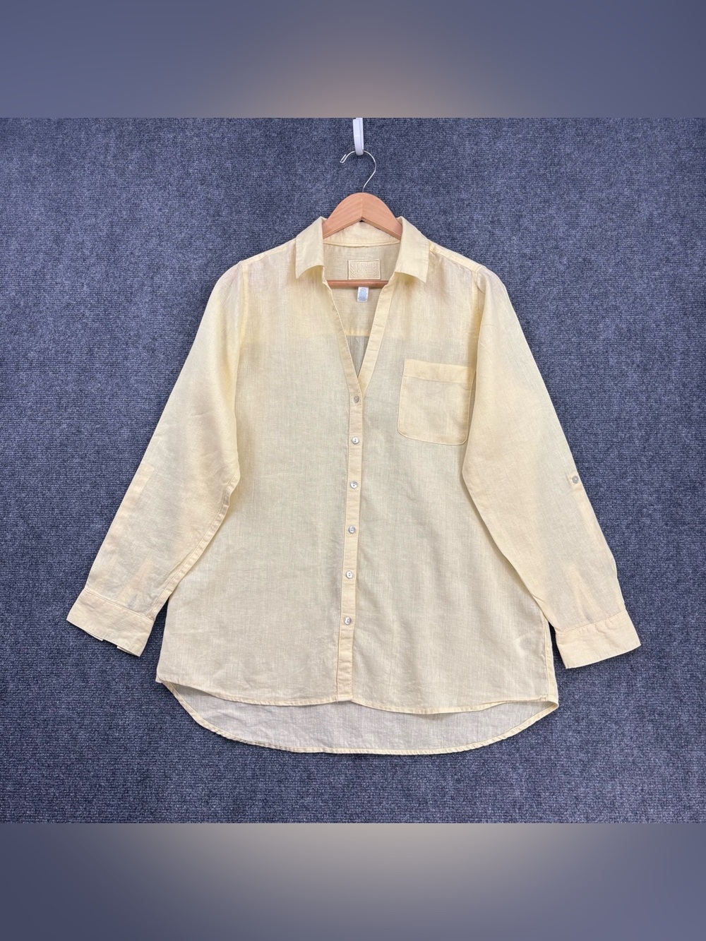 Sigrid Olsen Yellow Linen Clean Girl Coastal Grandma Blouse Women’s M